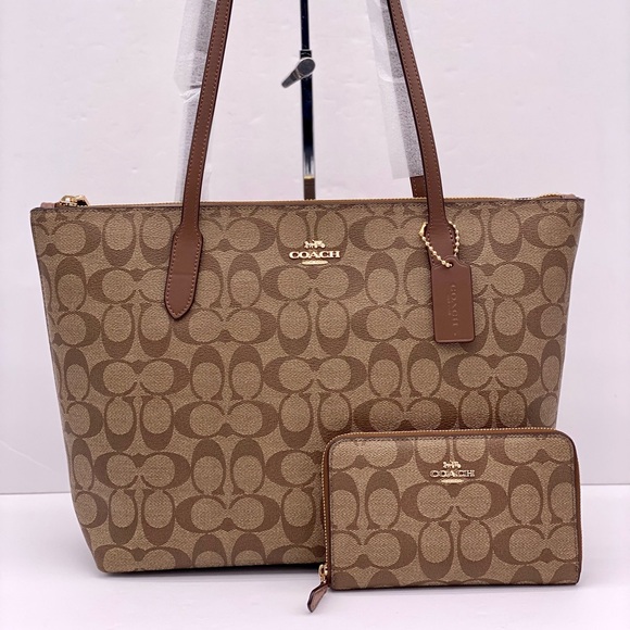 Coach Top Zip Tote Shoulder Bag and Wallet Set in Signature Canvas - Picture 1 of 15